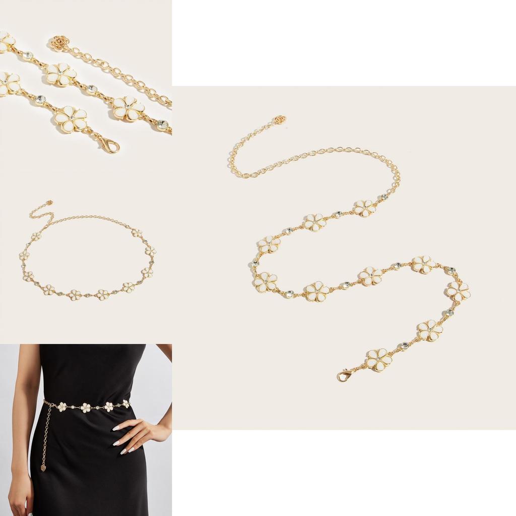 Gold Plated Flower Waist Chain With Jewelrystyle Clasp For Dresses And Skirts