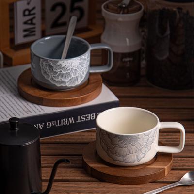 Retro Elegante Keramiktasse Kaffeetasse Originaldesign Nachmittagstee-Tassen Untersetzer aus Holz Büro-Wasserbecher Milchbecher Trinkgeschirr