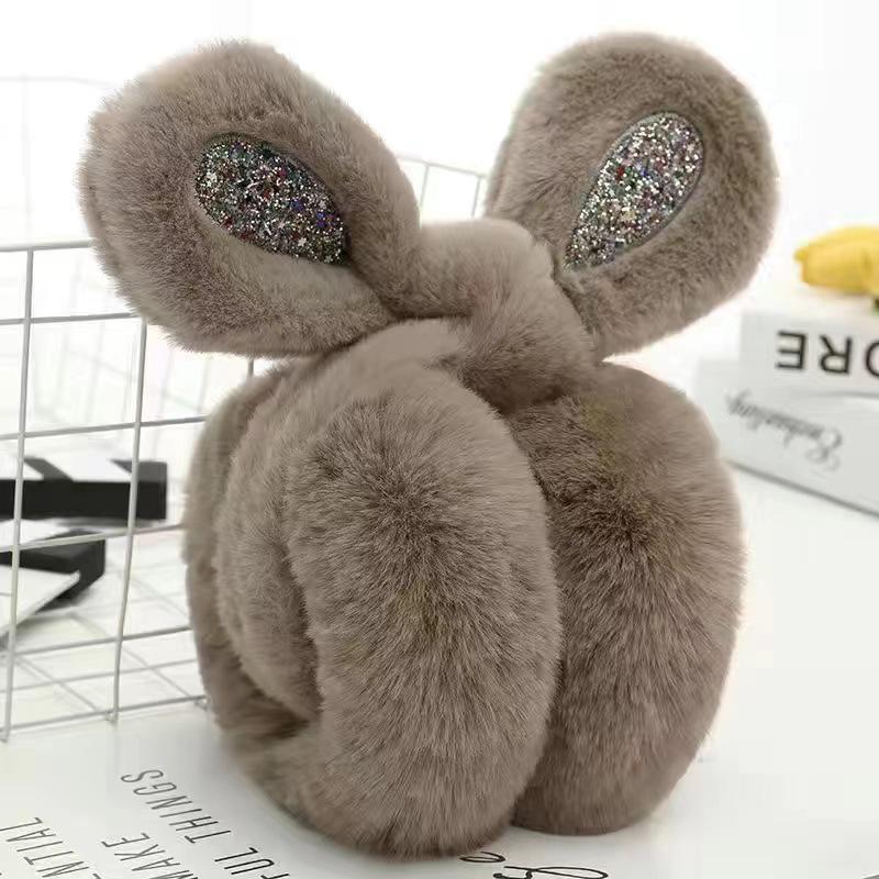Cute Faux Rabbit Fur Foldable Ear Muffs for Women - Plush, Thickened, and Warm Earmuffs for Autumn and Winter.