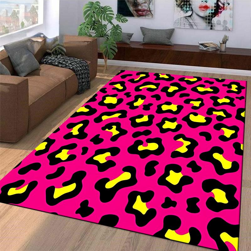 Leopard Pattern Carpet with Gradient Pink-Purple Background, Modern Animal Print Style Suitable for use san anti-slip for room and bedroom sofas