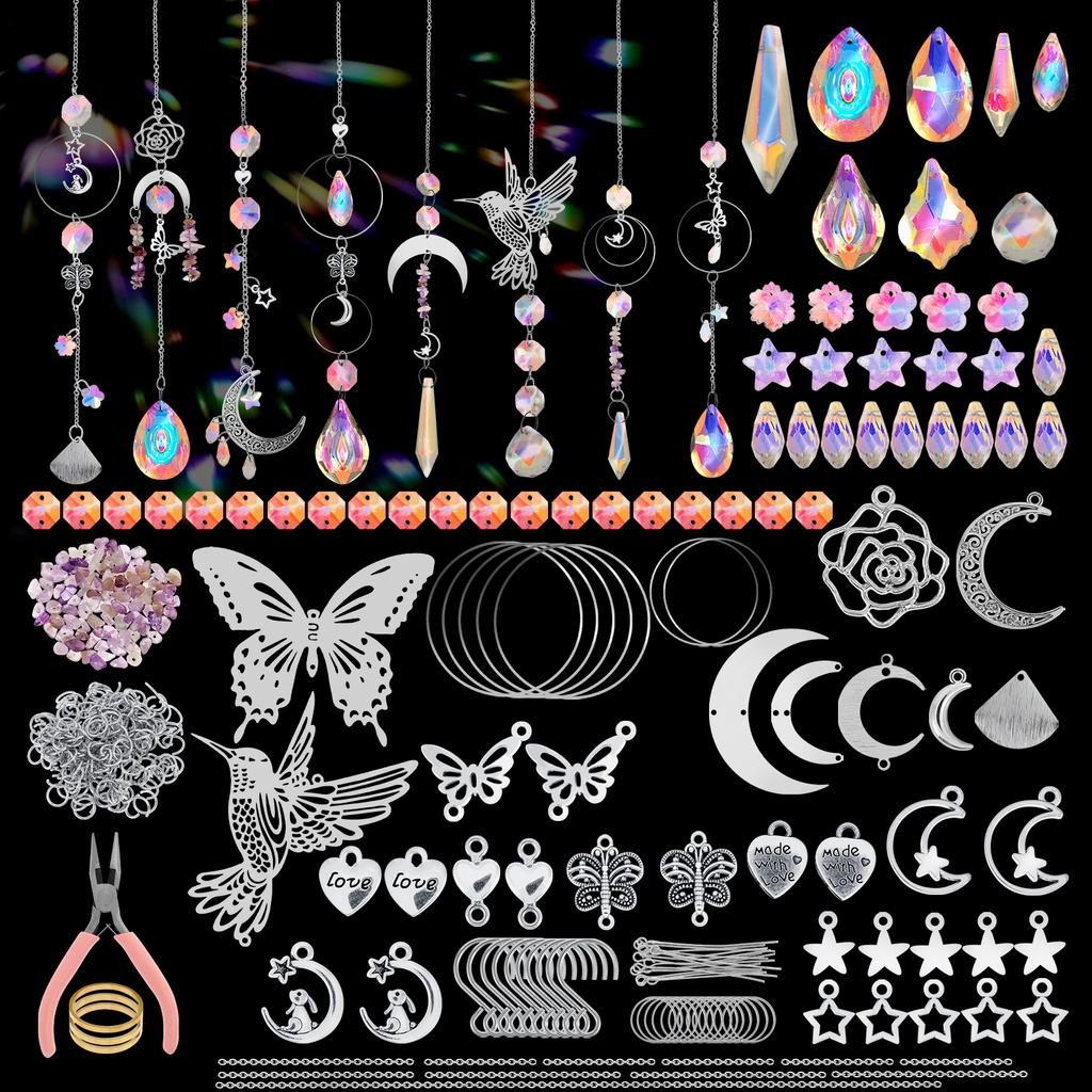 400 Pcs Sun Catchers Making Supplies Kit Hanging Prism Sun Catcher Home Decor DIY Suncatchers for Wedding Garden Christmas Decor