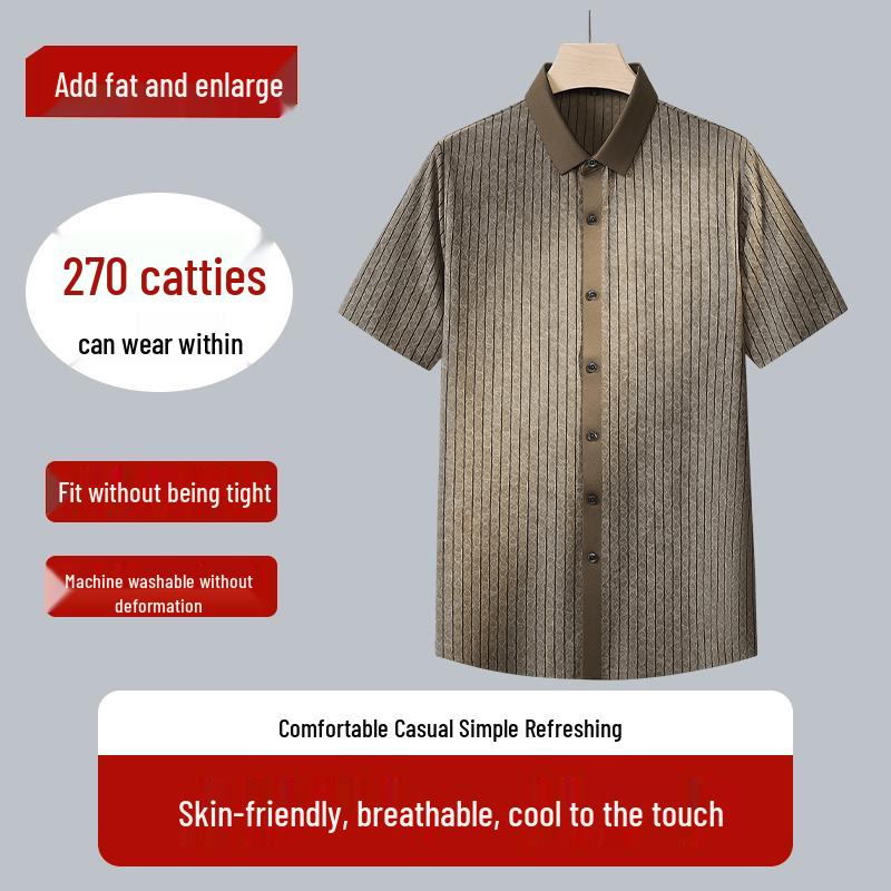 Debinze Men s Plus Size Striped Short-Sleeve Casual Shirt 2XL