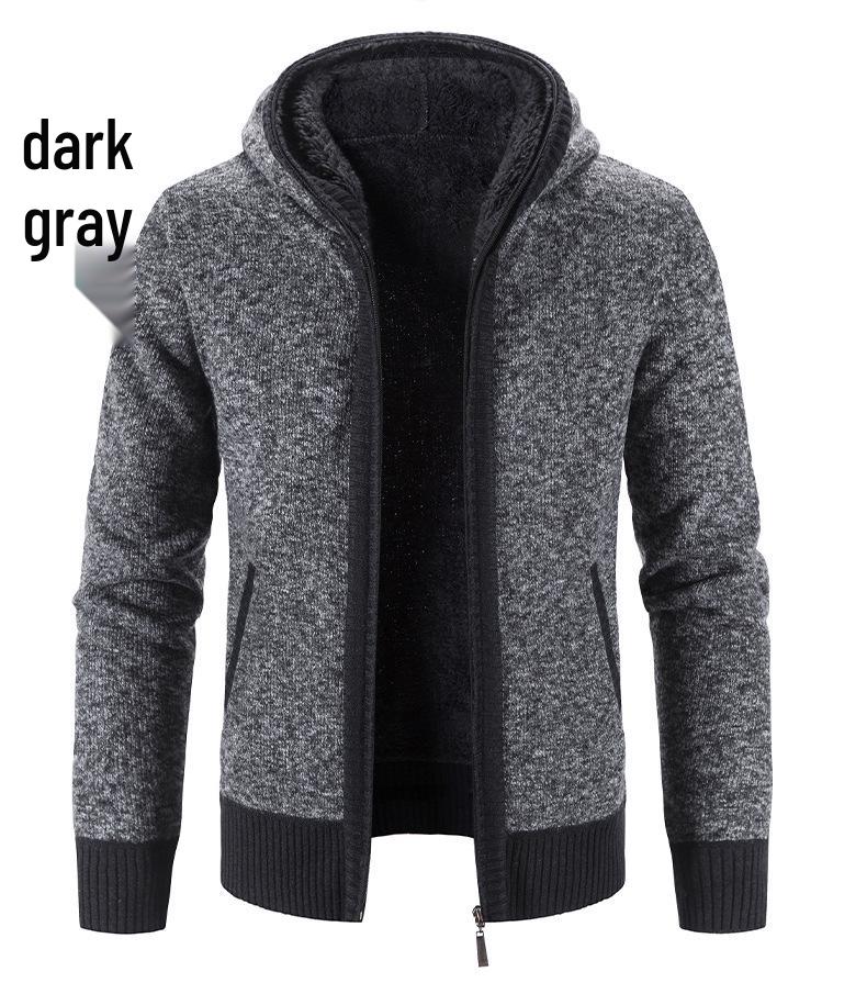 Men's Casual Knit Hooded Cardigan - Autumn/Winter Korean Style, Solid Color, Loose Fit Trendy Outerwear