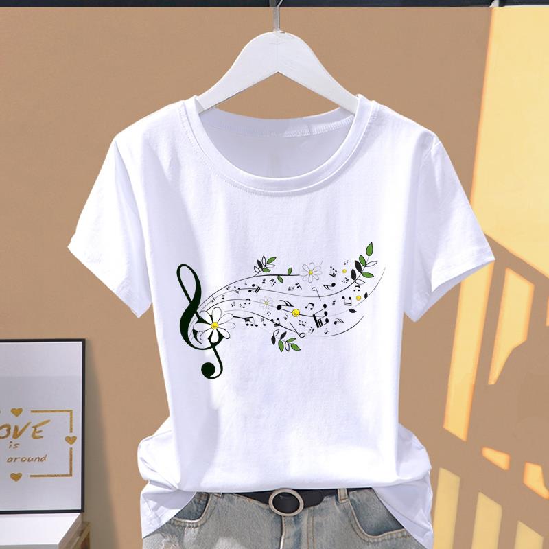 (Asian Size) Style Flower Cute O-neck Casual Clothing Short Sleeve T Shirt Printed T-shirts Fashion Female Women's Top Graphic Tee