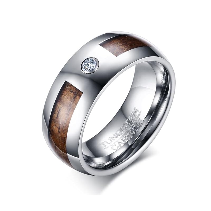 

[Rockyu] ring men s ring No. 21 tungsten tree one grain zirconia Durability width 8mm