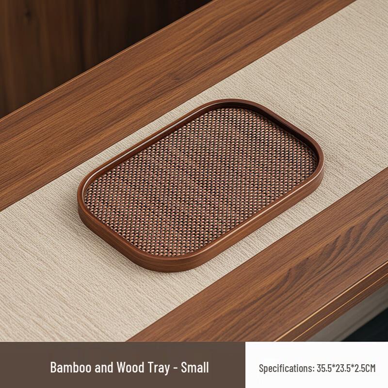 Japanese Style Bamboo Wood Serving Tray with Mat