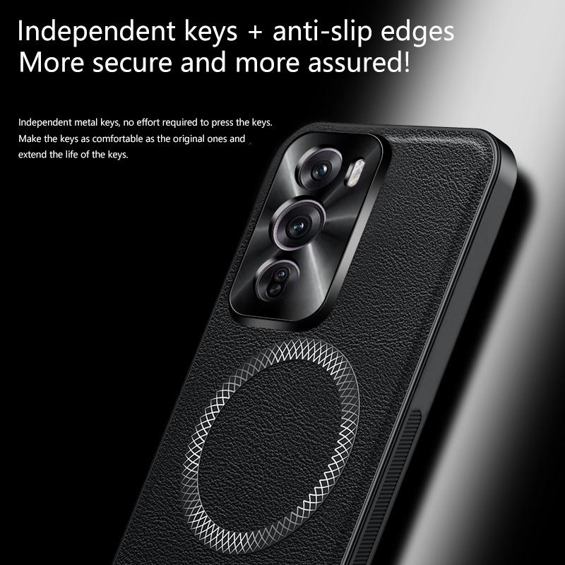 Luxus PU Lederhülle für Oppo Reno12 Pro 5G Magsafe Magnetischer Linsenschutz Stoßfeste Hülle für Oppo Reno12 F 12 FS F27 5G