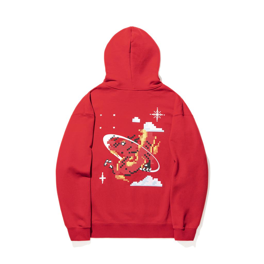 Li Ning Daily Prosperity Series Snowflake Totem Loose Pullover Hoodie Unisex Hoodies Samba-Red AWDU337-7