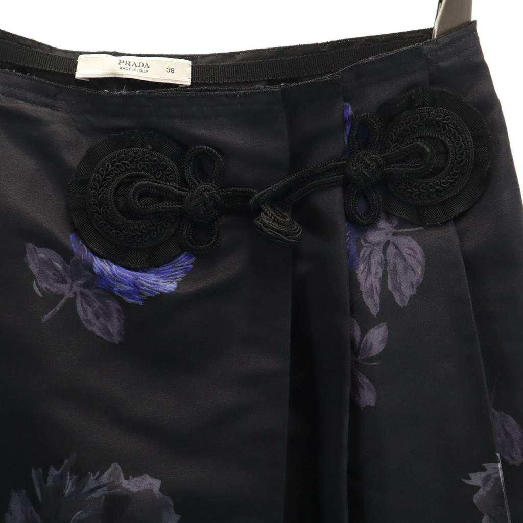 Prada Made In Italy Floral Midi Length Wrap Skirt 38 Black Women Used