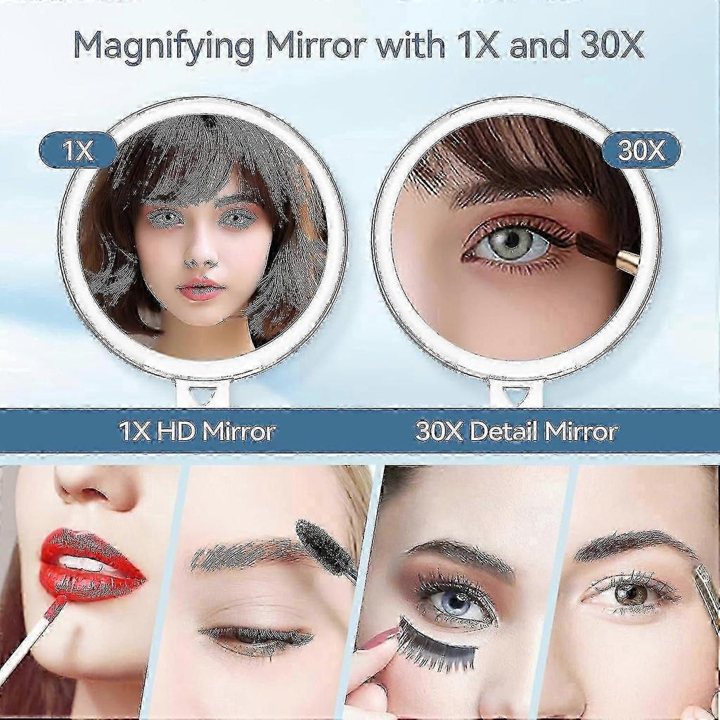 30-fach Vergrößerungsspiegel, Vergrößerungsspiegel mit Ständer und Pinzette, Handspiegel mit 30x/1x Vergrößerung, Kompakter Spiegel für unterwegs, 30x Make-up