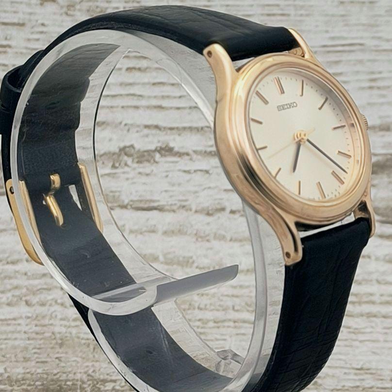 [USED] SEIKO Women's Analog Watch, Gold, Black Leather, Working Condition