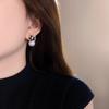 Women Fashion Commuter Black Flower Pearl Zircon Stud Earrings Jewelry