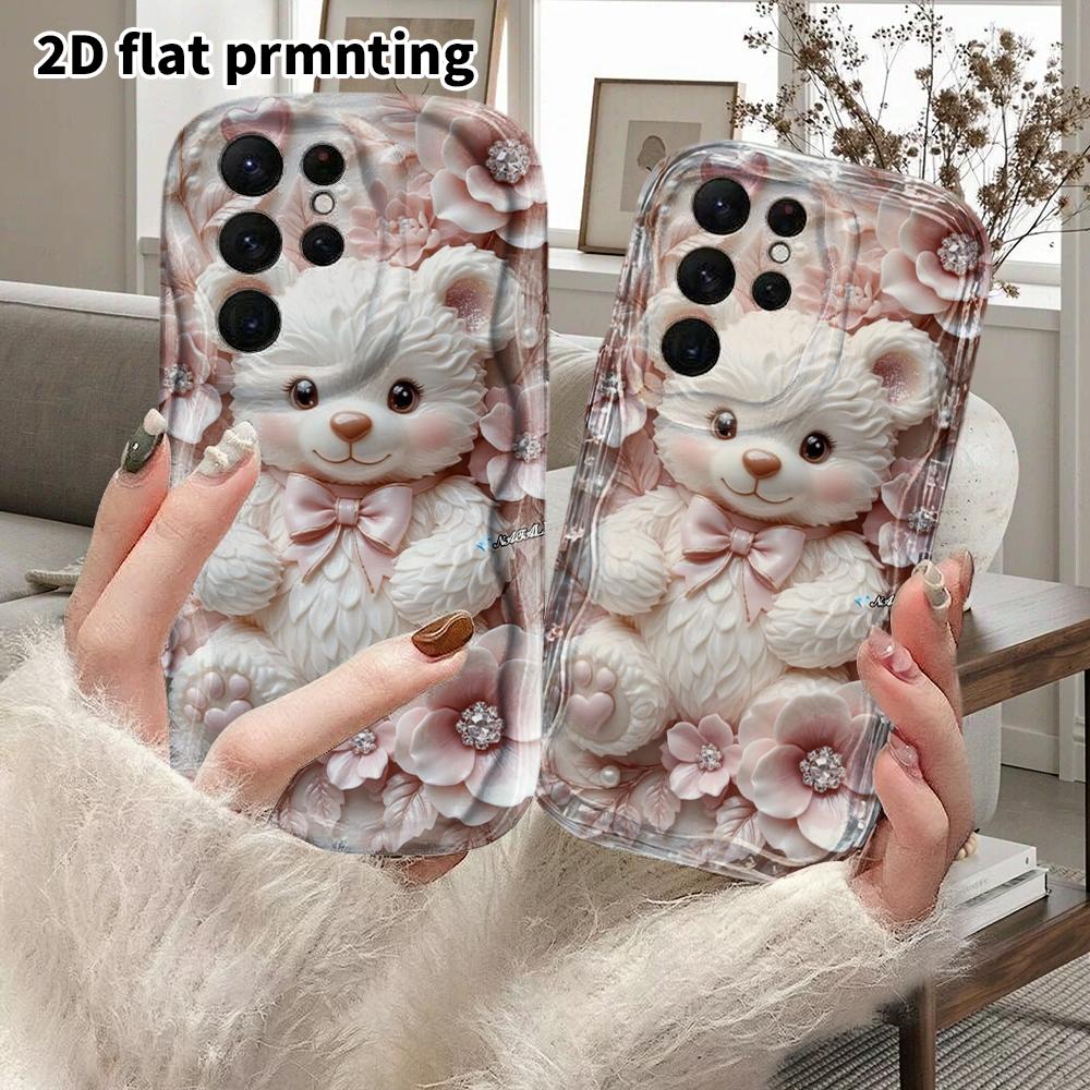 Phone Case: 2D Flat Samsung Galaxy A34 A35 M05 M06 S20 S22 S21 FE Plus 5G Protective Case, Couples Style, Embossed White Bear, Christmas and Halloween