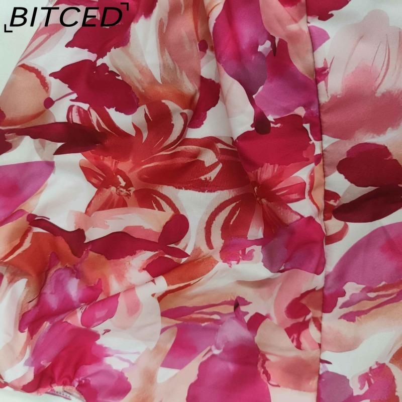 BITCED Women's Commuter Dress: Minimalist, Elegant, and Stylish with a Slanted Neckline, Straps, and a Fishtail Print