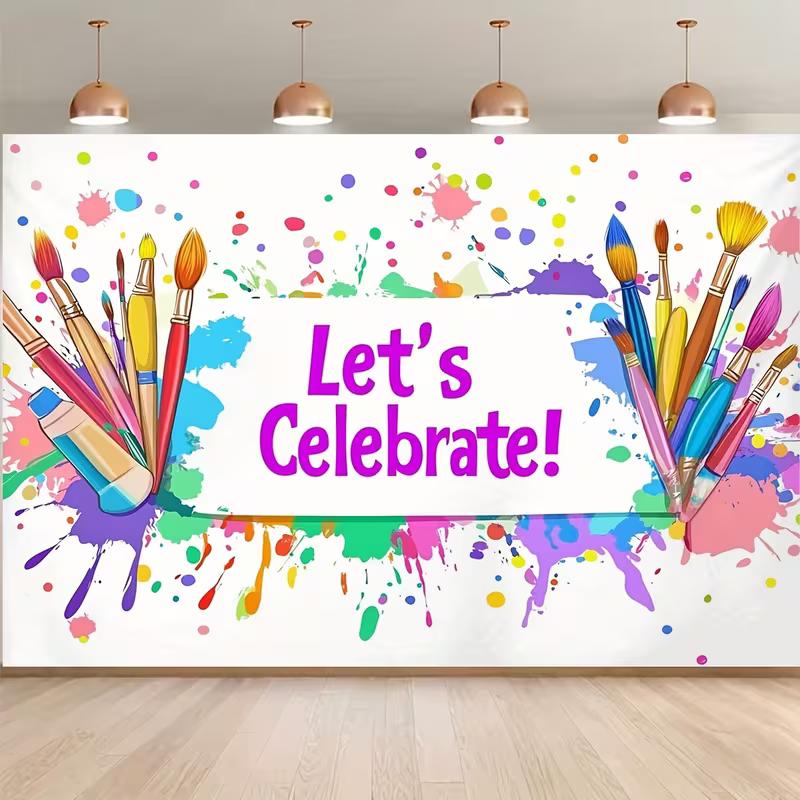 

2D Let s Celebrate! Art Studio Backdrop Vibrant Paint Splash Themed Party Background 47.2x31.5inch/120*80cm