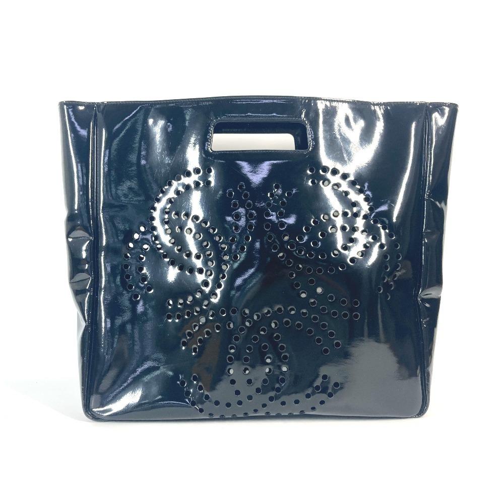Chanel Punching Logo Triple Coco CC CC Mark Big Bag Hand Bag Enamel Black