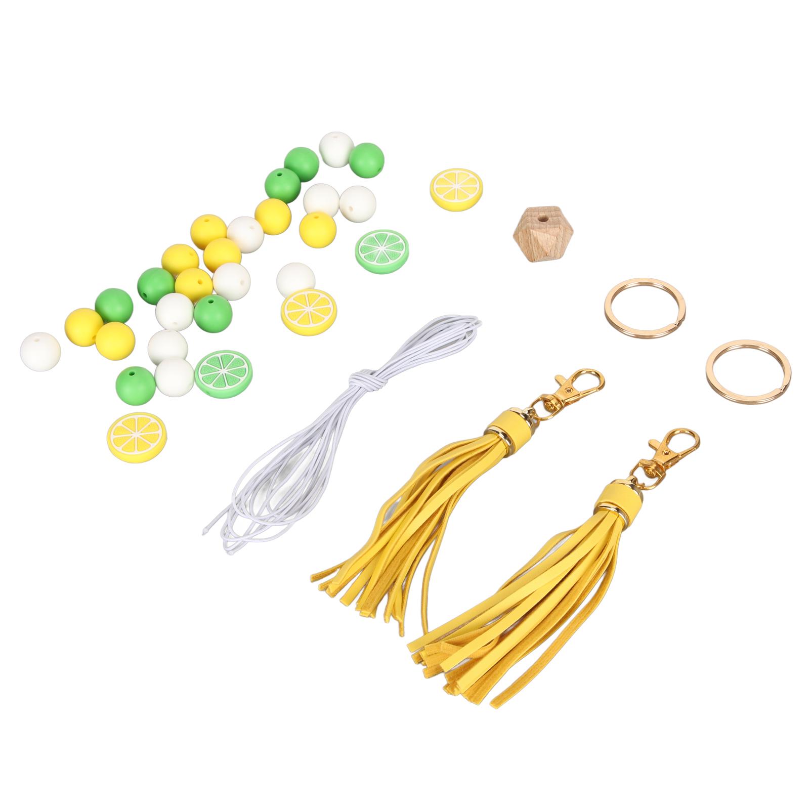 Keychain Lemon Silicone Bead Keyring Key Chain 15mm Silicone Bead Tassel Set for Decoration