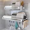 Stainless Steel Wall-Mounted Dish Rack, Dish Drying Rack with Drip Tray, Cutlery Rack and Cutting Board Rack, Silver (80x30cm)