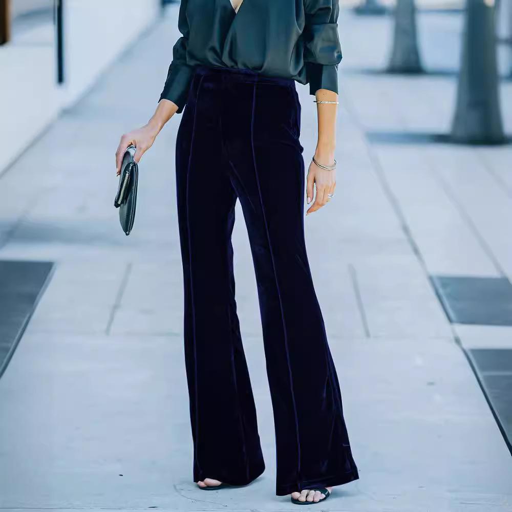 2025 Autumn/Winter Women's Gold Velvet Patchwork High-Waisted Flare Pants