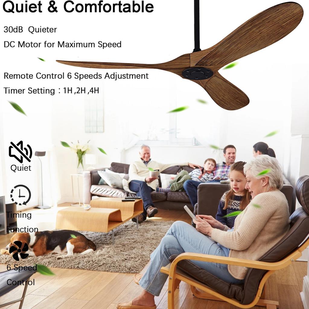 Nur Fernbedienung DC Motor Reversierbetrieb Holzflügel Ventilatoren Beleuchtung Hochwertiges Design Holzventilatoren 42 52 60 Zoll Großer Deckenventilator