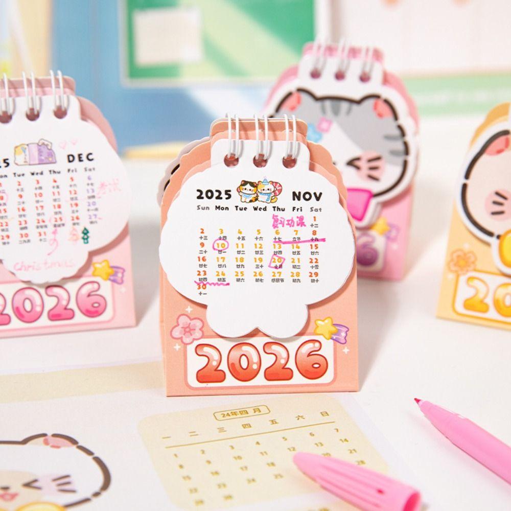 Cartoon Cat 2026 Desk Calendar Portable Schedule Planner Cute Daily Planner  Desktop Ornaments