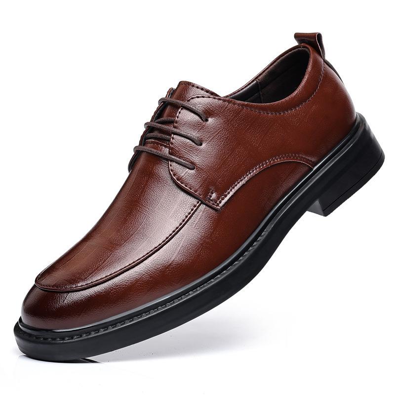 2024 autumn new leather shoes men's summer breathable business dress British style casual soft-soled black men's shoes