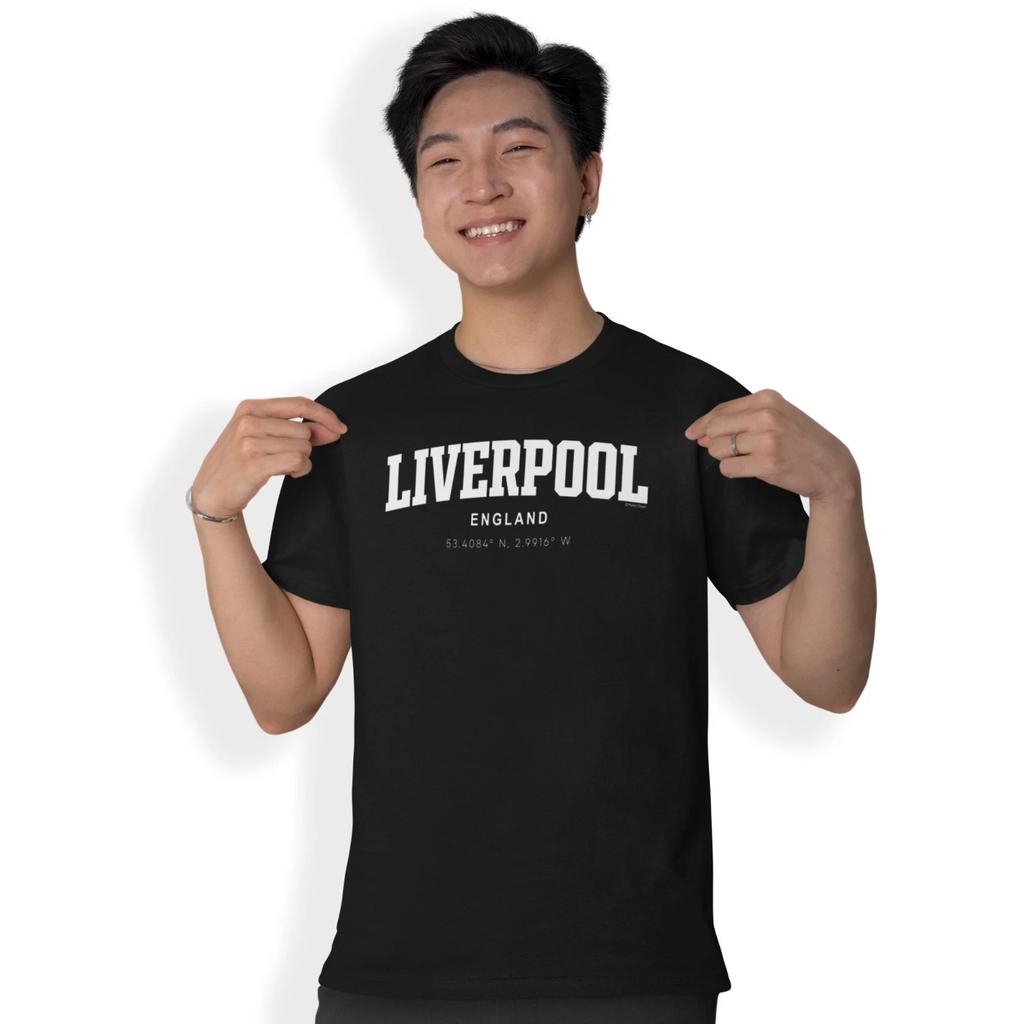 Liverpool Varsity Style Print With Coordinates Hand Printed T-Shirt Size S - 5XL