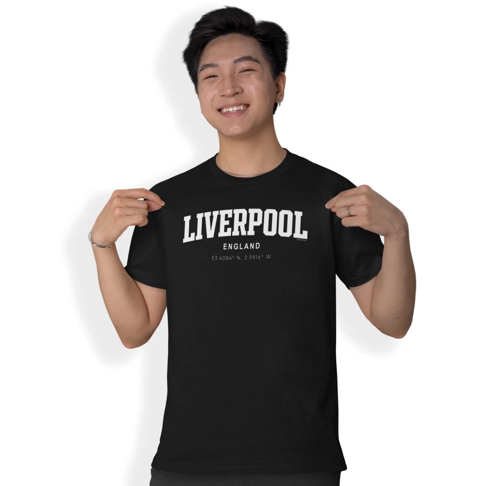 Liverpool Varsity Style Print With Coordinates Hand Printed T-Shirt Size S - 5XL 3XL