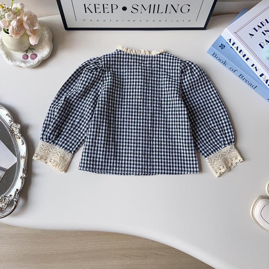 Mädchen Retro Karobluse & Plisseerock Set für Herbst und Frühling