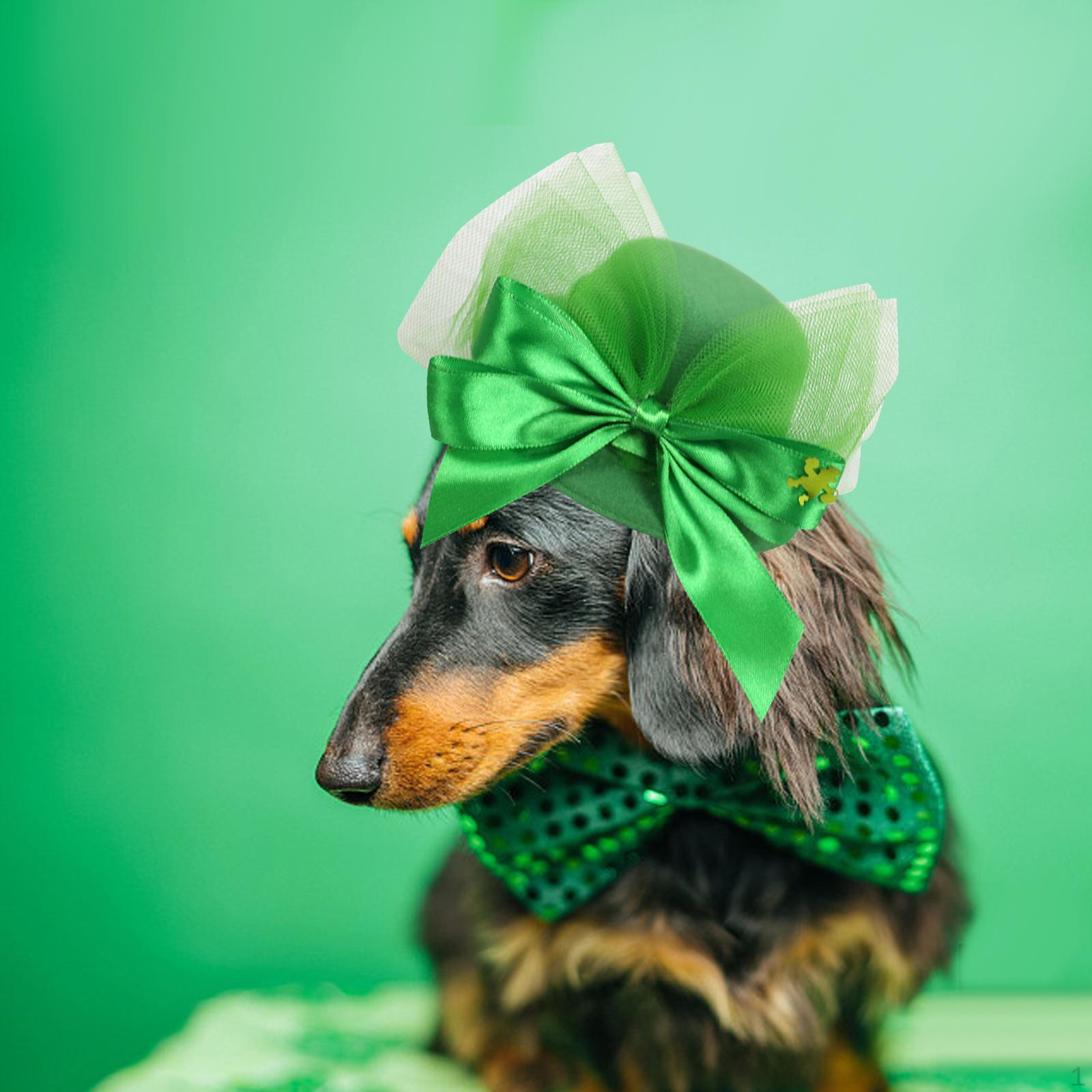 Cute Cat Hair Clip for St. Patrick s Day Costume Mesh Bow Tie