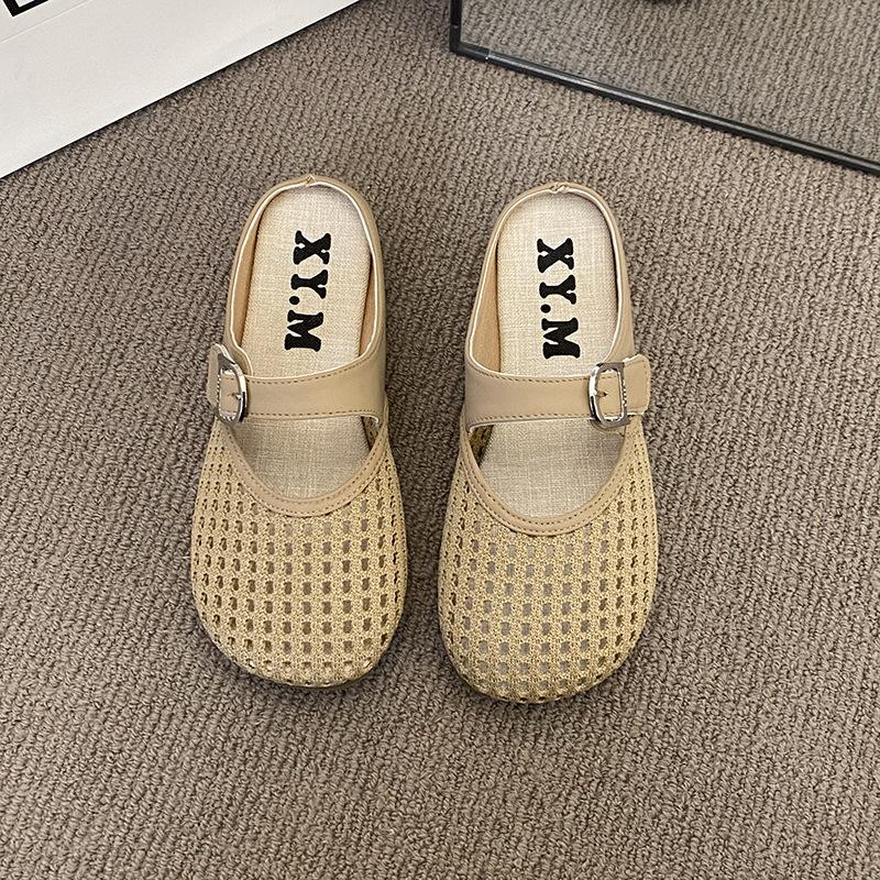 

Полые с сумкой-юбкой, головные тапочки, 2025 лето, новые, на плоской подошве, сетчатые, полуоткрытые, дышащие сандалии 40 хаки