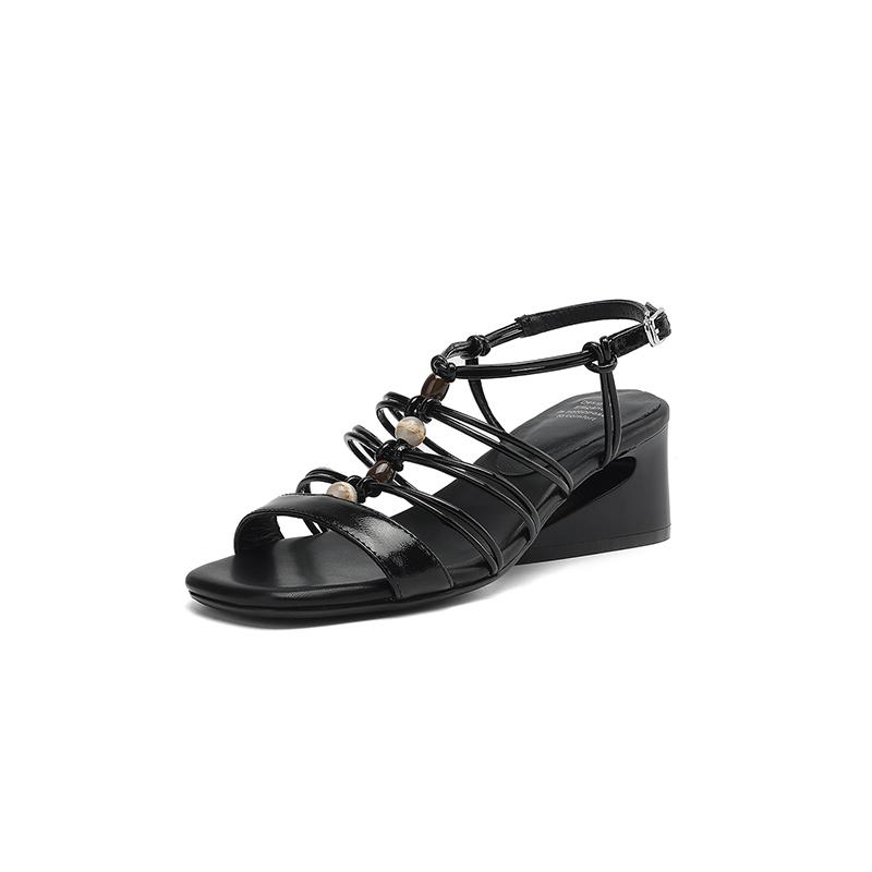 Fashion 2025 Elegant Genuine Leather Summer Women's Thick High Heeled Sandals Buckles Strap Shallow Party Office Shoes Woman Heels Women