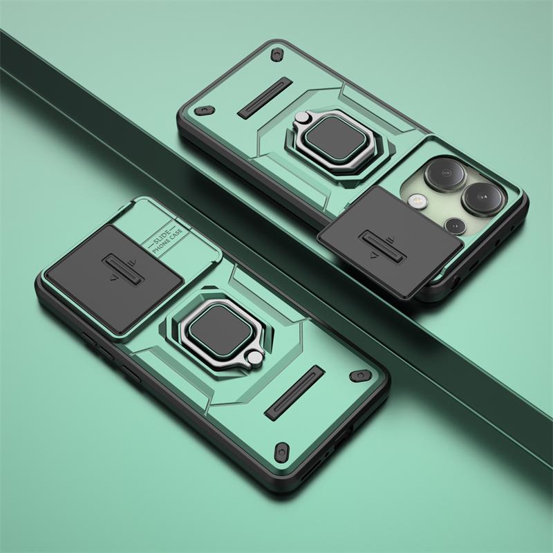 For Redmi Note 13 4G Case Slide Lens Ring Stand Armor Phone Case For Xiaomi Redmi Note13 Note 13 4g Anti-fall Protect Back Cover