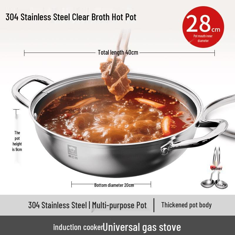 Kobach 304 Stainless Steel Clear Soup Hot Pot with 201 Spoon & Slotted Spoon
