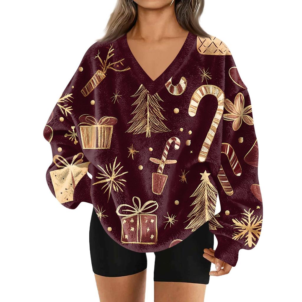 Modă Femei Casual Mânecă Lungă Crăciun Imprimat Decolteu în V Top Hanorac