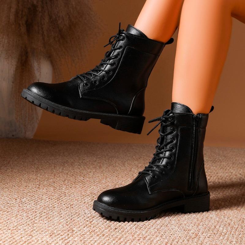 

Черные современные ботинки из искусственной кожи для женщин Осень Зима На шнуровке Платформа Ботильоны Женские На молнии Короткие плюшевые ботильоны Женские 35 чёрный