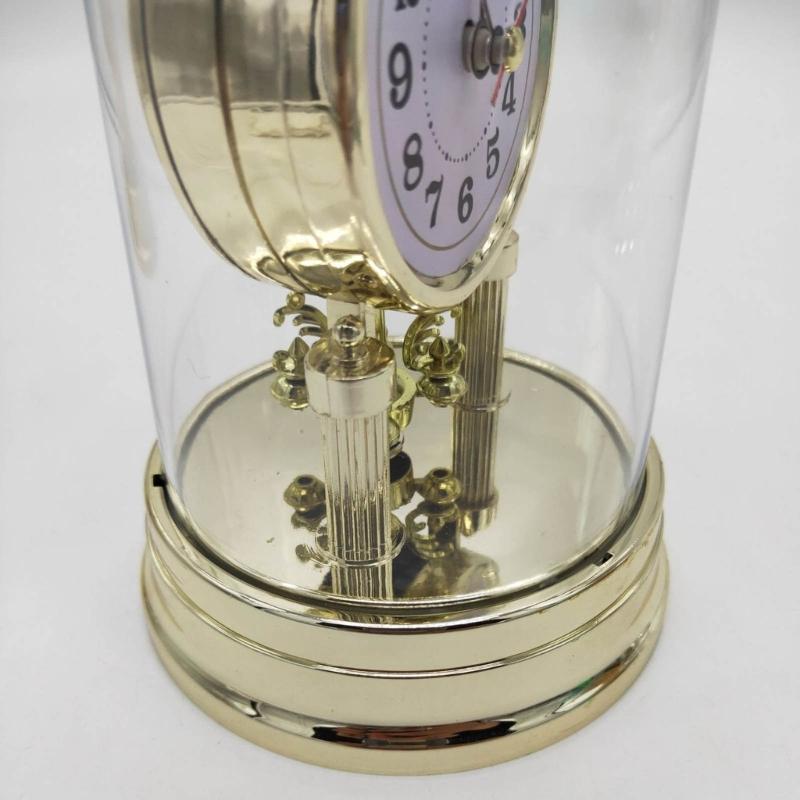 Europäische Retro-Tischuhr Antike Runde Leise Wecker Schreibtischuhr mit Klarer Uhrenabdeckung für Schlafzimmer Wohnzimmer Dekorationen