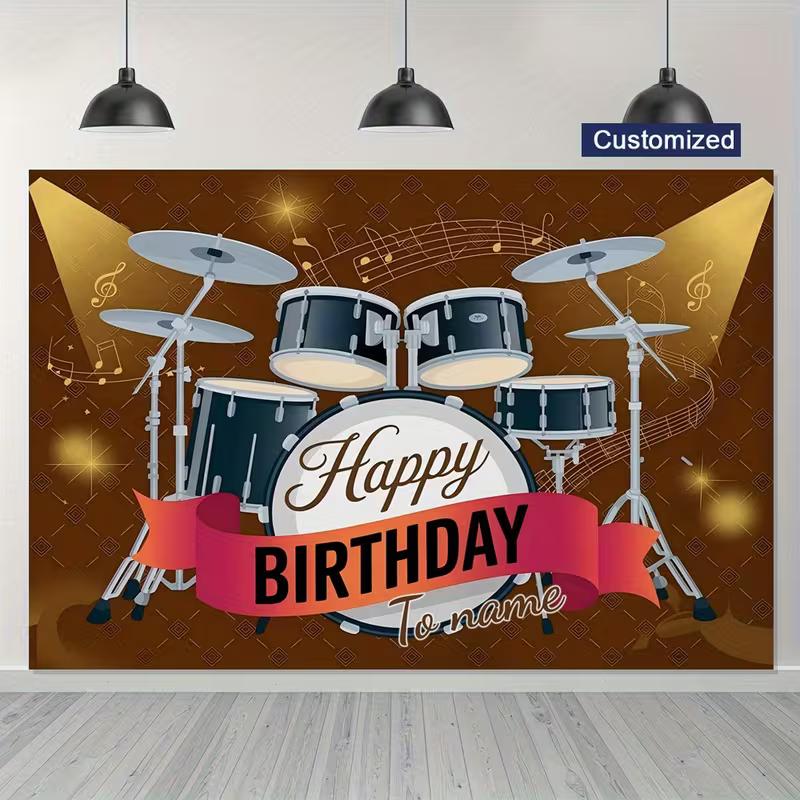 Custom Rock Birthday Background, Drum Set Happy Birthday Banner for Boys Music Themed Birthday Parties