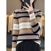 Autumn and winter new semi-turtleneck striped knitted sweater pullover female slim slim slim bottom women's sweater striped