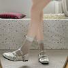 Satin temperament silver French square head light mouth flat sole shoes women's summer 2025 new with skirt Mary Jane shoes
