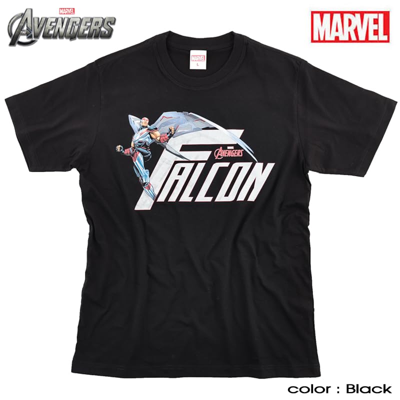 EVERSOUL Marvel T-Shirt, Short Sleeve, Falcon, Captain America, American Comics, Avengers, Gift, Unisex, Black, Size M [Parallel Import]