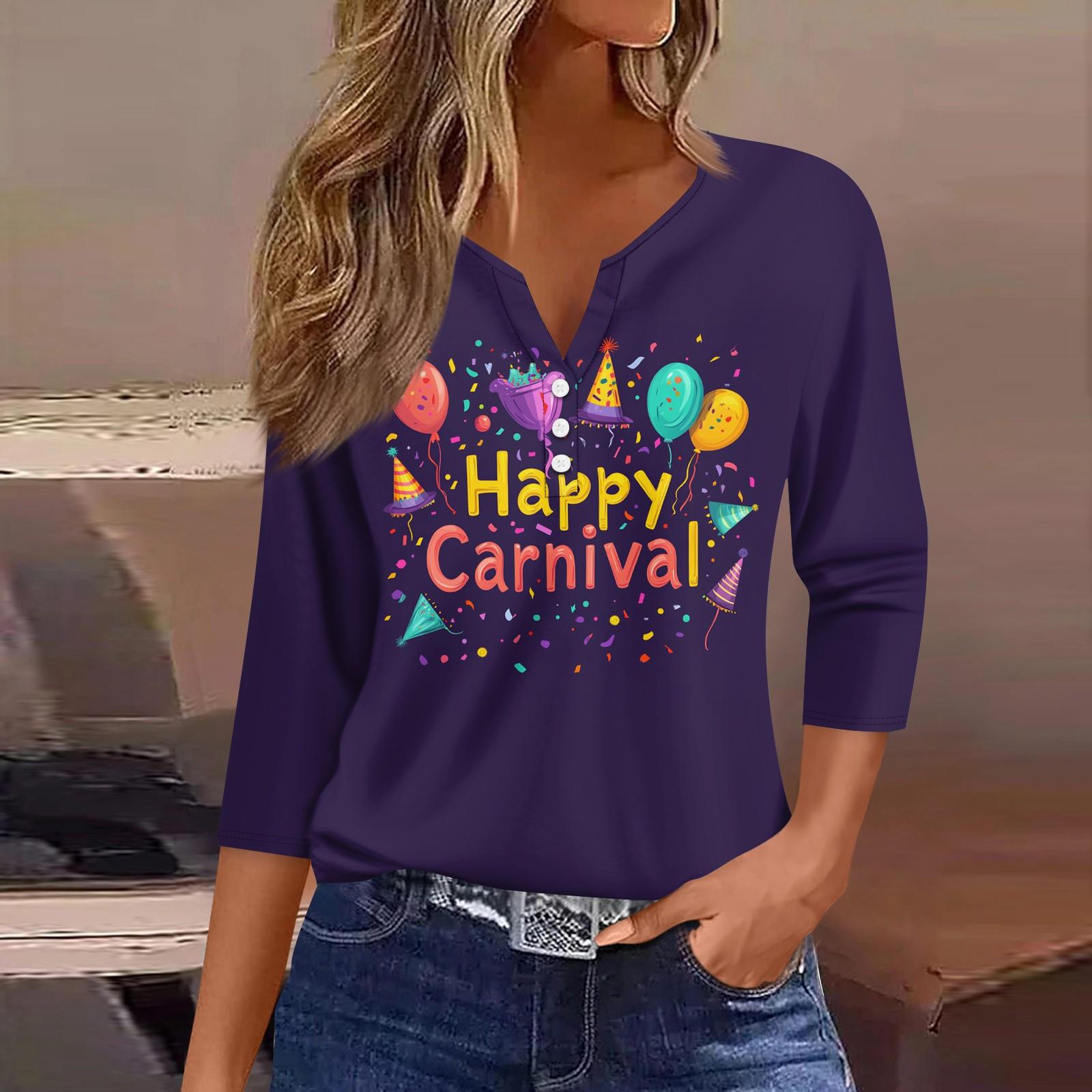 

Жен. Футболка Футболка С принтом Пуговицы Рукав 3/4 Повседневные Выходные Мода Классический V-образный вырез Обычный Топ M