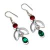 Peridot, Garnet Gemstone Handmade 925 Sterling Silver Jewelry Earring 2.13" SU-7646
