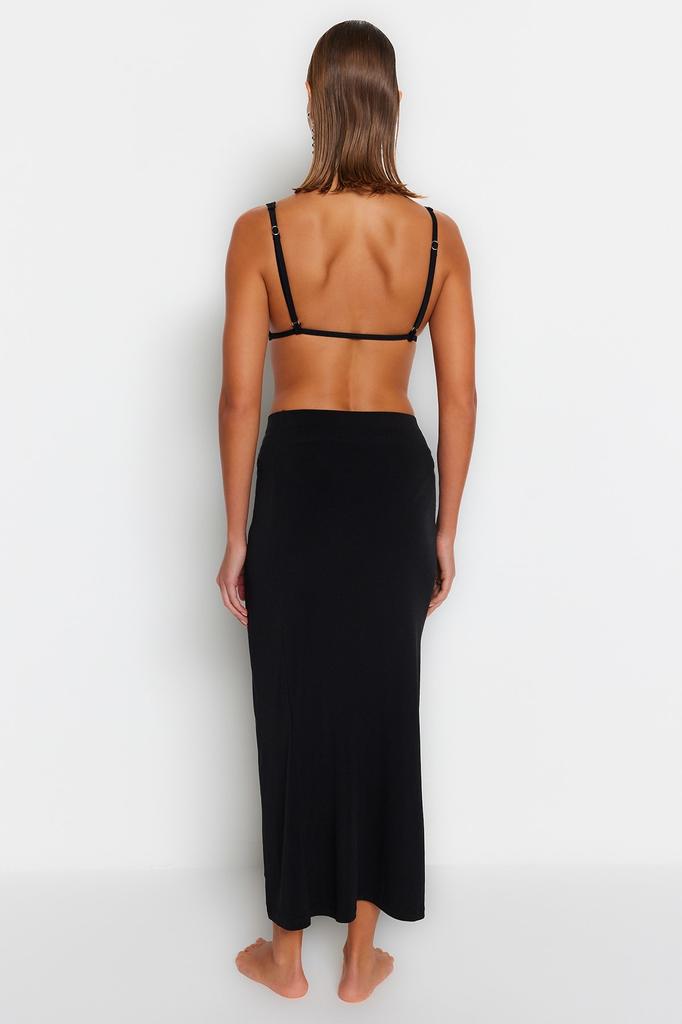 Women's Fashion New Skirt Black Fitted Maxi Woven Slit Skirt