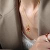 Natural Agate & Czech Diamond Pendant Necklace, 18K Gold Titanium Steel Versatile Collarbone Chain Jewelry