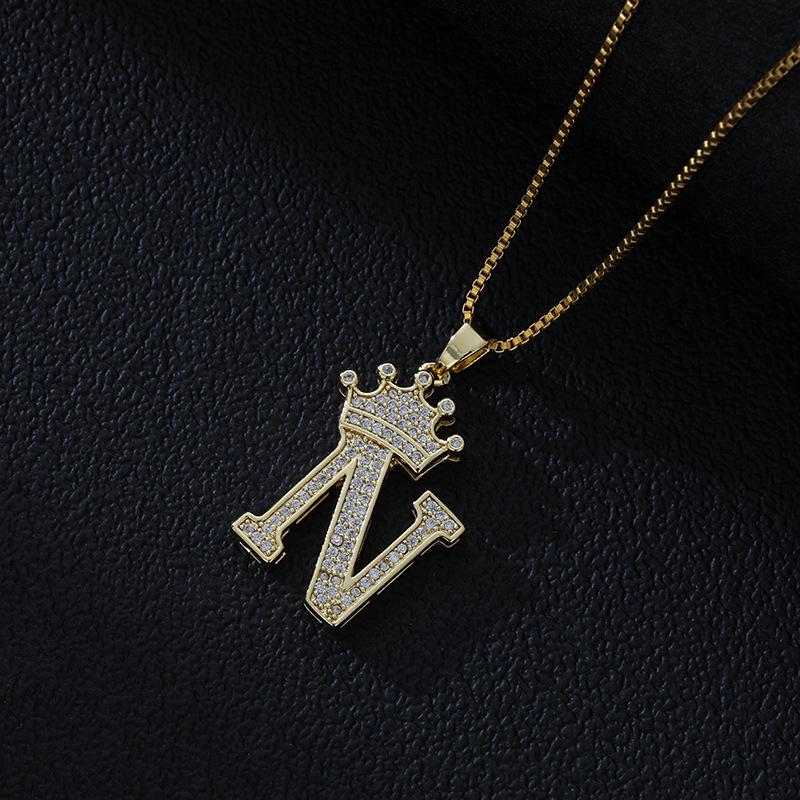 Fashion High-End Crown Letter Necklace Women'S Zircon Pendant Niche Stainless Steel Hip-Hop Pendant Accessories