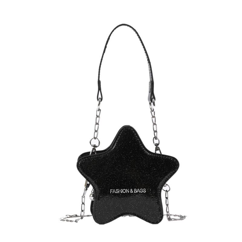 

Solid Color Fashionable Star Shaped Glossy Children Casual Shoulder Bag Chain Black