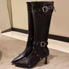 Autumn Winter Elegant Heeled Pointed Toe Rivet Leather Long Boots for Women Goth 2025 Chic New Rock Knee High Shaft Shoes Woman