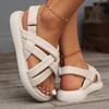 New platform cross-strapped Velcro sandals women's open-toed solid-color beach sandals