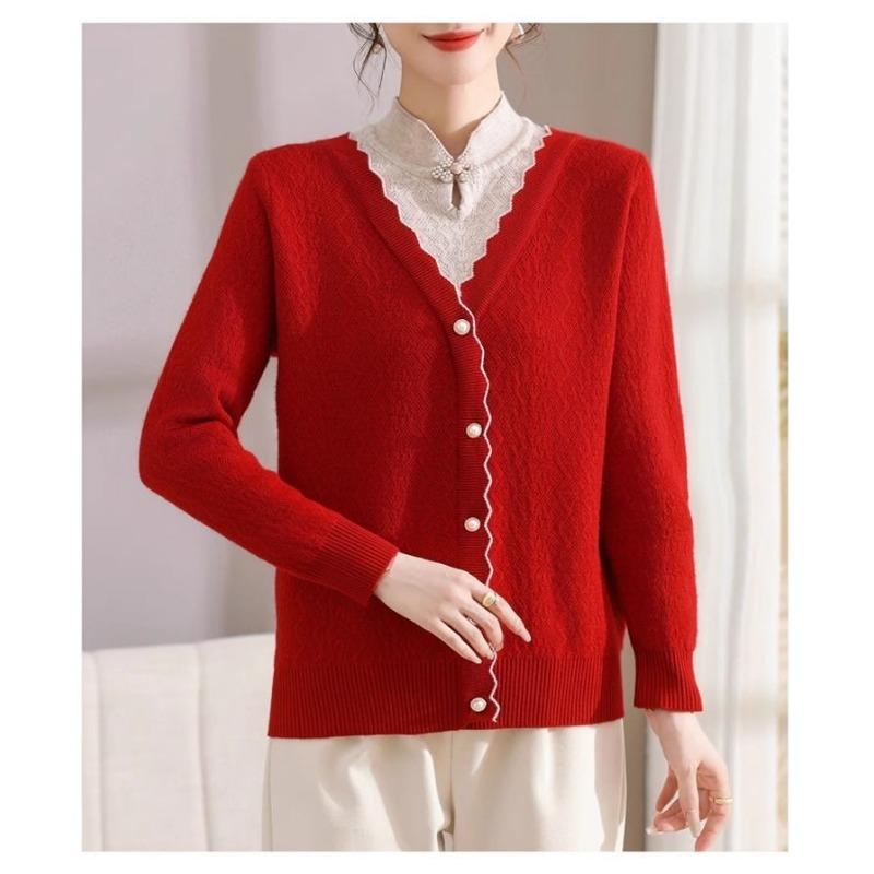 

Темпераментный топ-двойка в национальном стиле, новый женский вязаный базовый свитер L красный